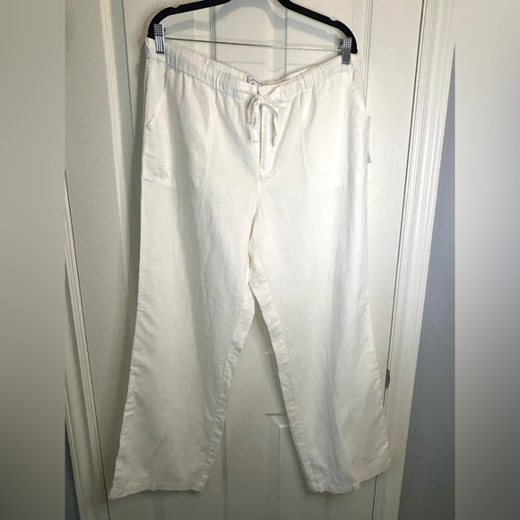 🤍”Liz Claiborne” NWT Women’s White Linen/Cotton Blend Pants w/ Pockets🤍 - Picture 1 of 13